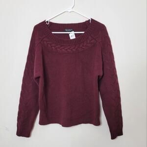 Ann Taylor Cable Trim Jewel Neck Sweater with Cashmere